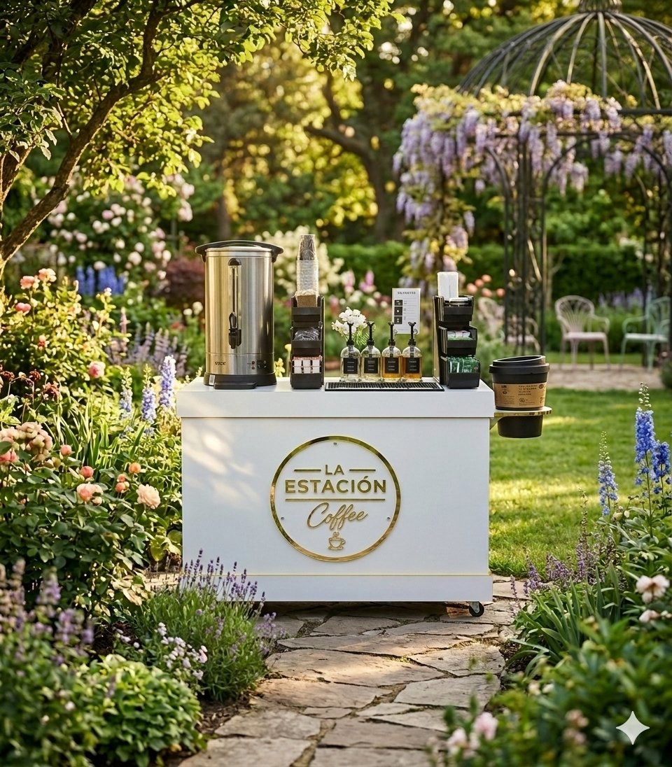Estación de café La Estación Coffee montada en un jardín