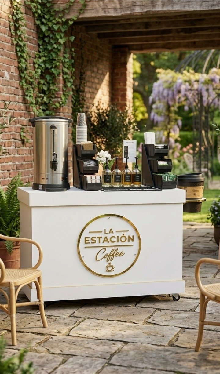 Estación de café La Estación Coffee montada en un patio